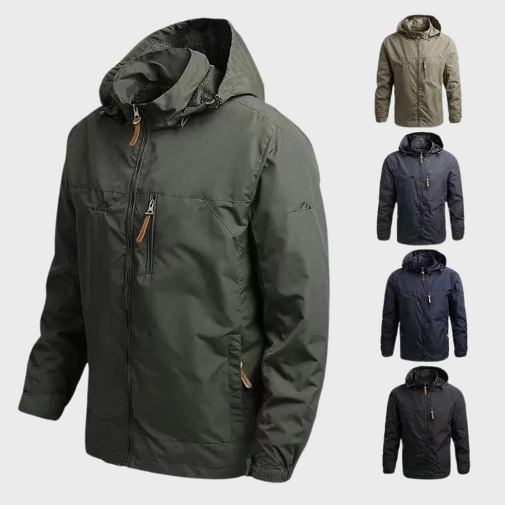 Premium ElementShield men's waterproof jacket, a stylish & durable all-season rain jacket. Essential outerwear for men.