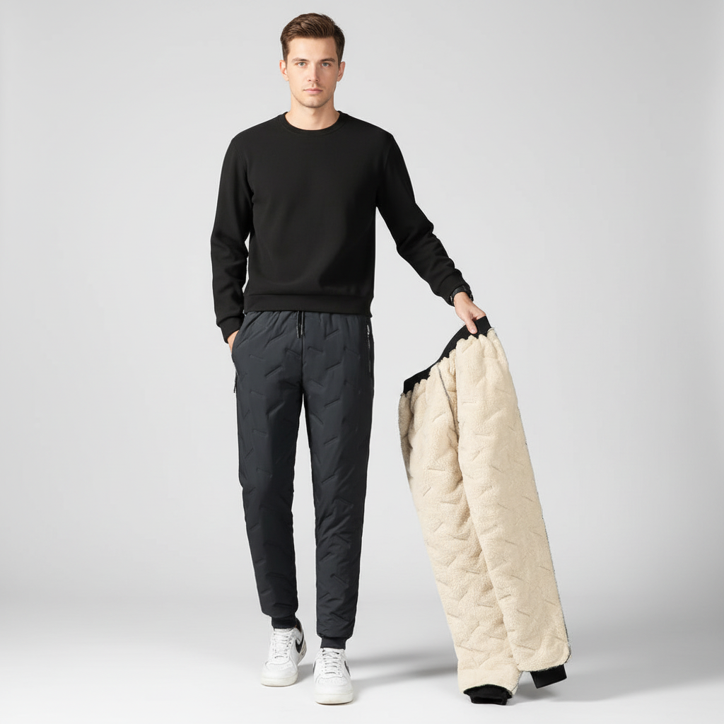 Stylish men's jogging trousers, waterproof and fleece-lined, offering warmth and comfort for activewear