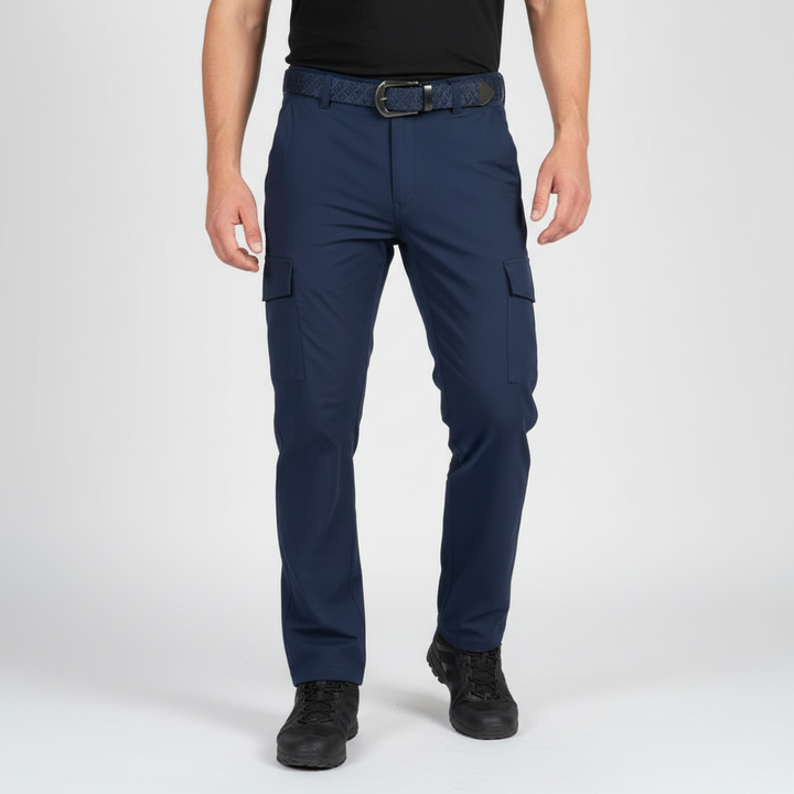 Men's black waterproof hiking cargo pants, durable activewear for outdoor adventures