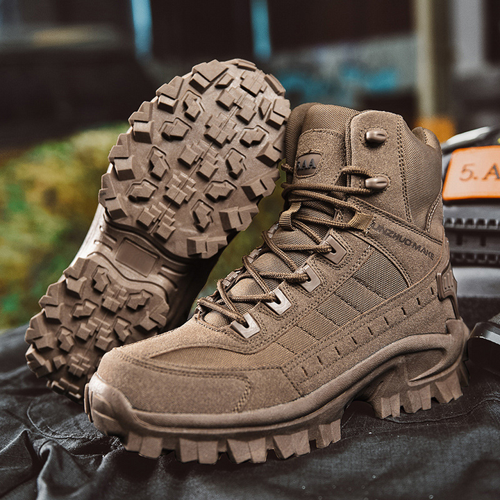 Waterproof Hiking Boots: Men's durable outdoor footwear, anti-puncture sole, non-slip, built for comfort & safety.