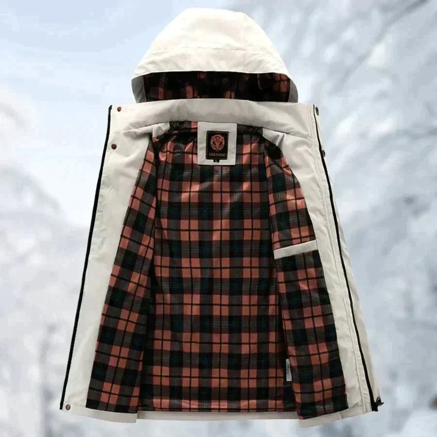 Durable men's outdoor winter jacket. Waterproof & warm for cold-weather adventures & active outdoor wear.