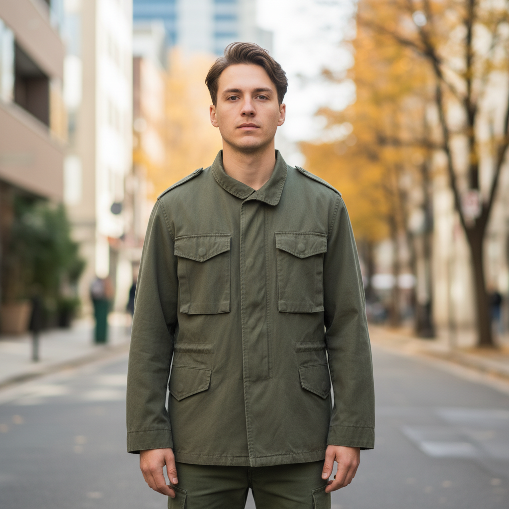 Men's weatherproof outdoor jacket in military style for winter and autumn wear