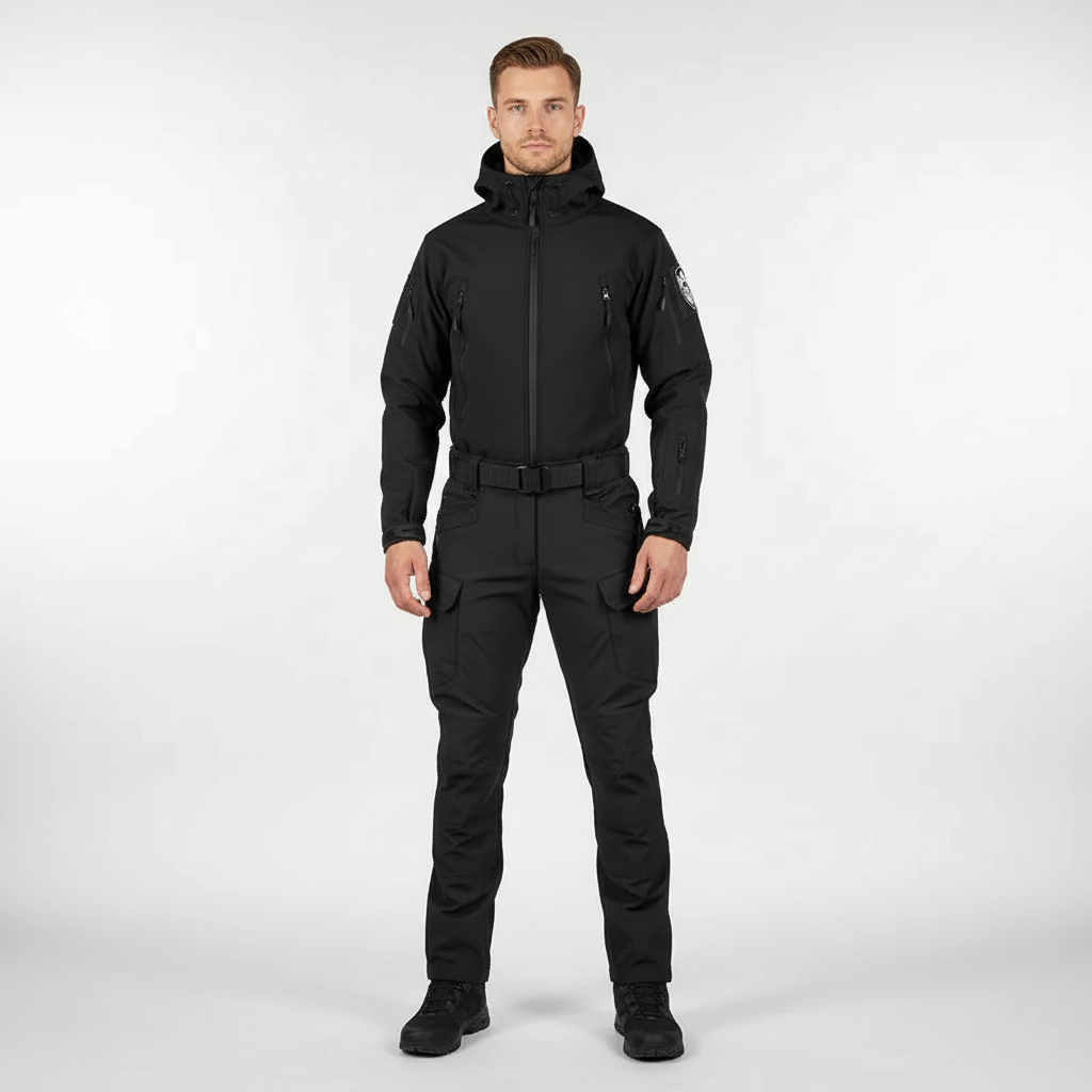 Men's apparel: Weatherproof jacket and trousers set, durable design