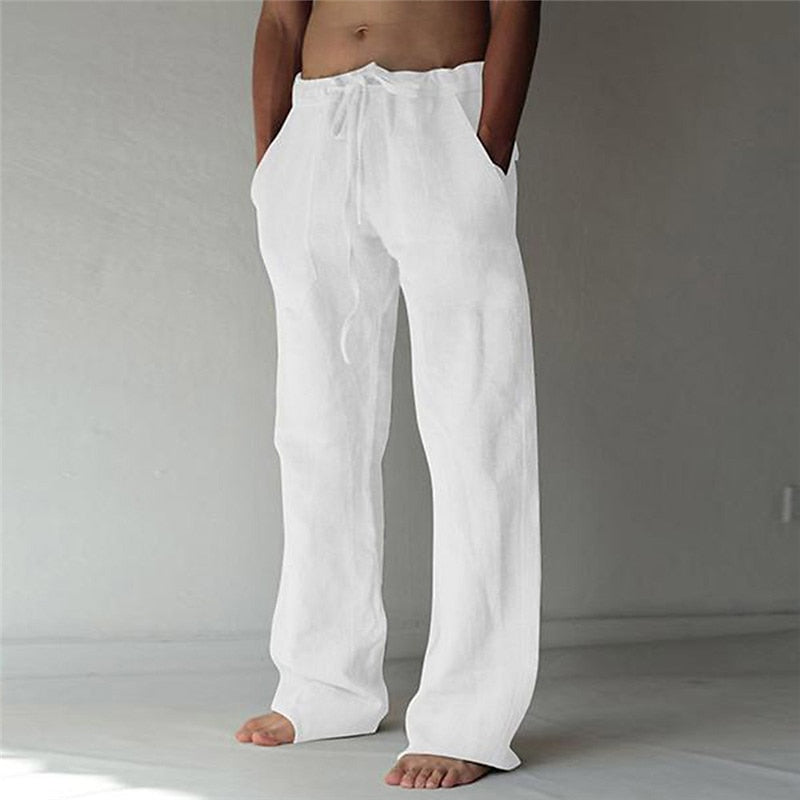 Men's wide-leg summer trousers in breathable linen blend, ideal for relaxed casual wear.