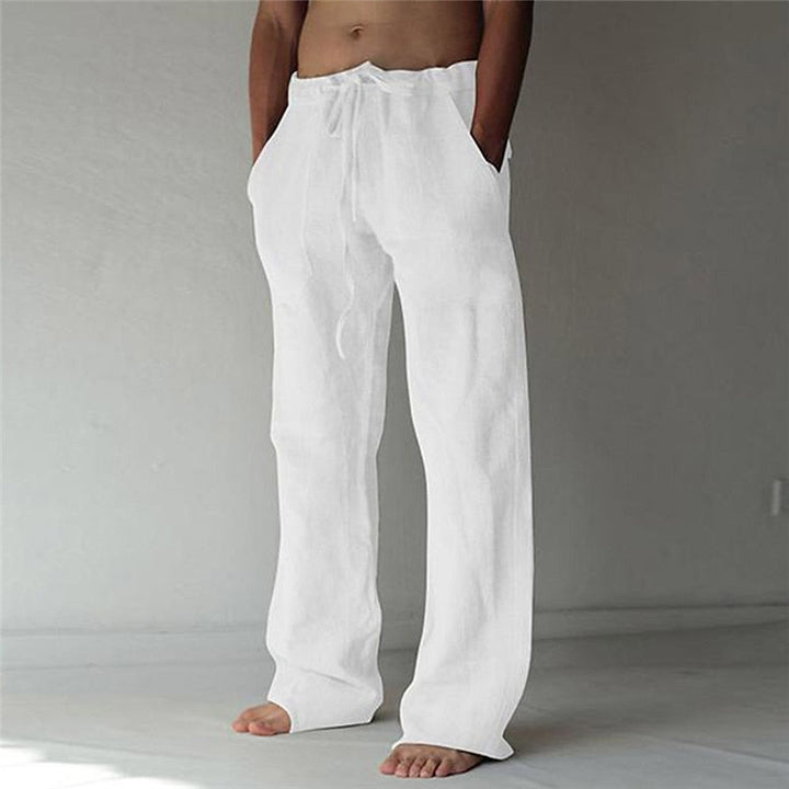Men's wide-leg summer trousers in breathable linen blend, ideal for relaxed casual wear.