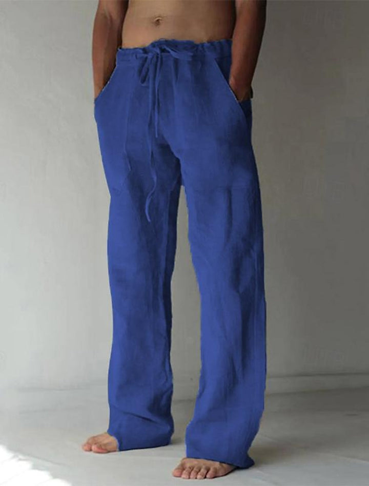 Comfortable, breathable men's wide-leg summer trousers, ideal for casual and travel wear.