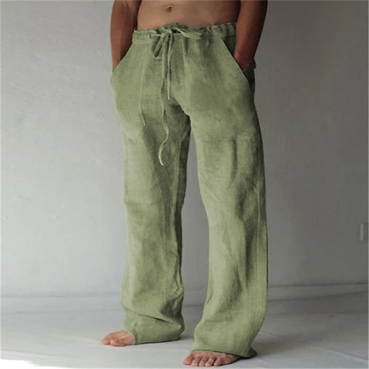 Comfortable men's relaxed fit wide-leg pants, perfect for summer travel & leisure.