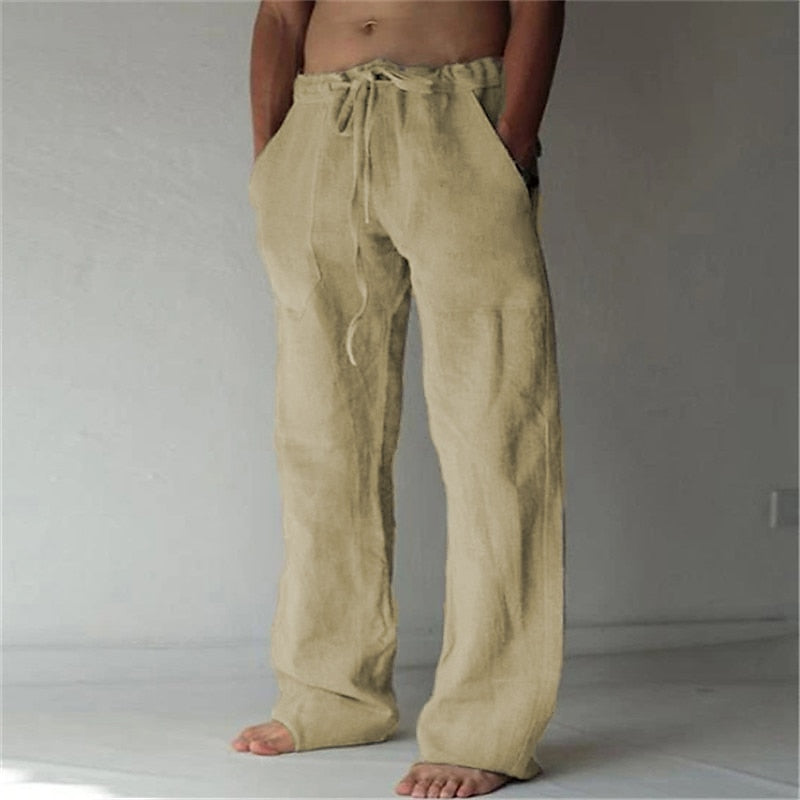 Breathable men's wide-leg summer trousers, offering a relaxed fit for ultimate comfort.