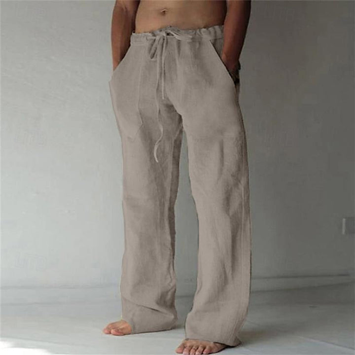 Men's summer fashion: wide-leg trousers with a relaxed fit, made from breathable fabric.