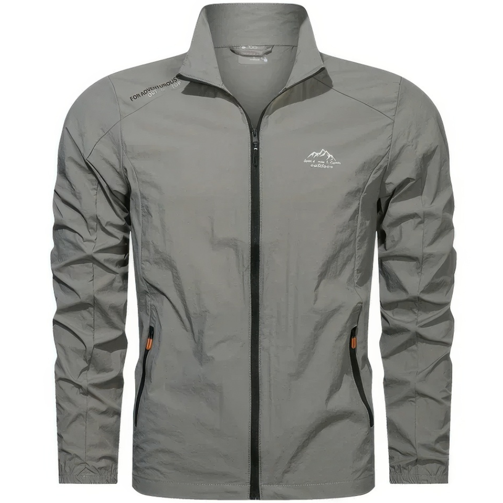 Lightweight men's summer windbreaker jacket with zip, ideal for travel, casual wear & active outdoor adventures.