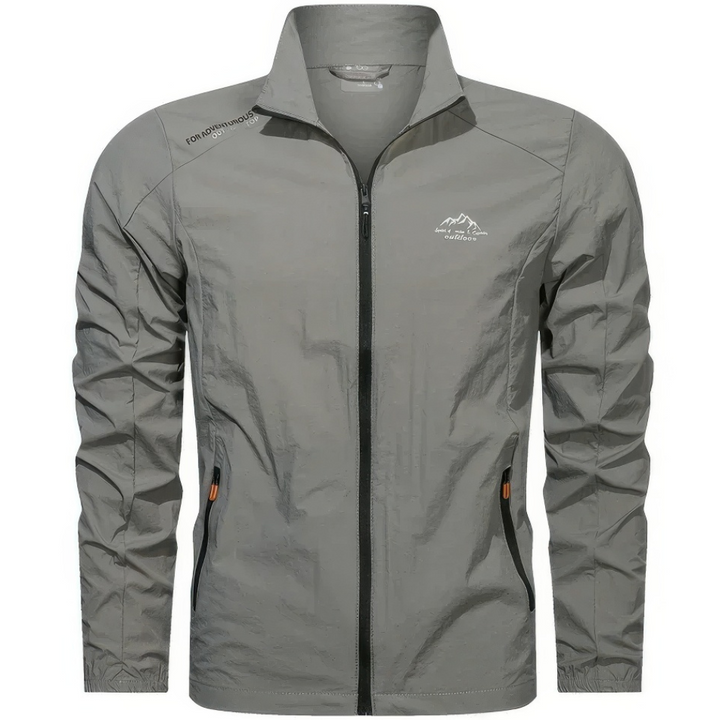 Lightweight men's summer windbreaker jacket with zip, ideal for travel, casual wear & active outdoor adventures.