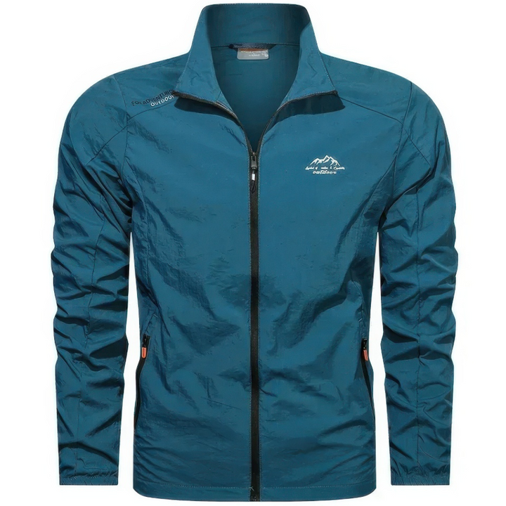 Breathable men's lightweight wind jacket with zip, offering protection for summer outings, travel & daily errands.