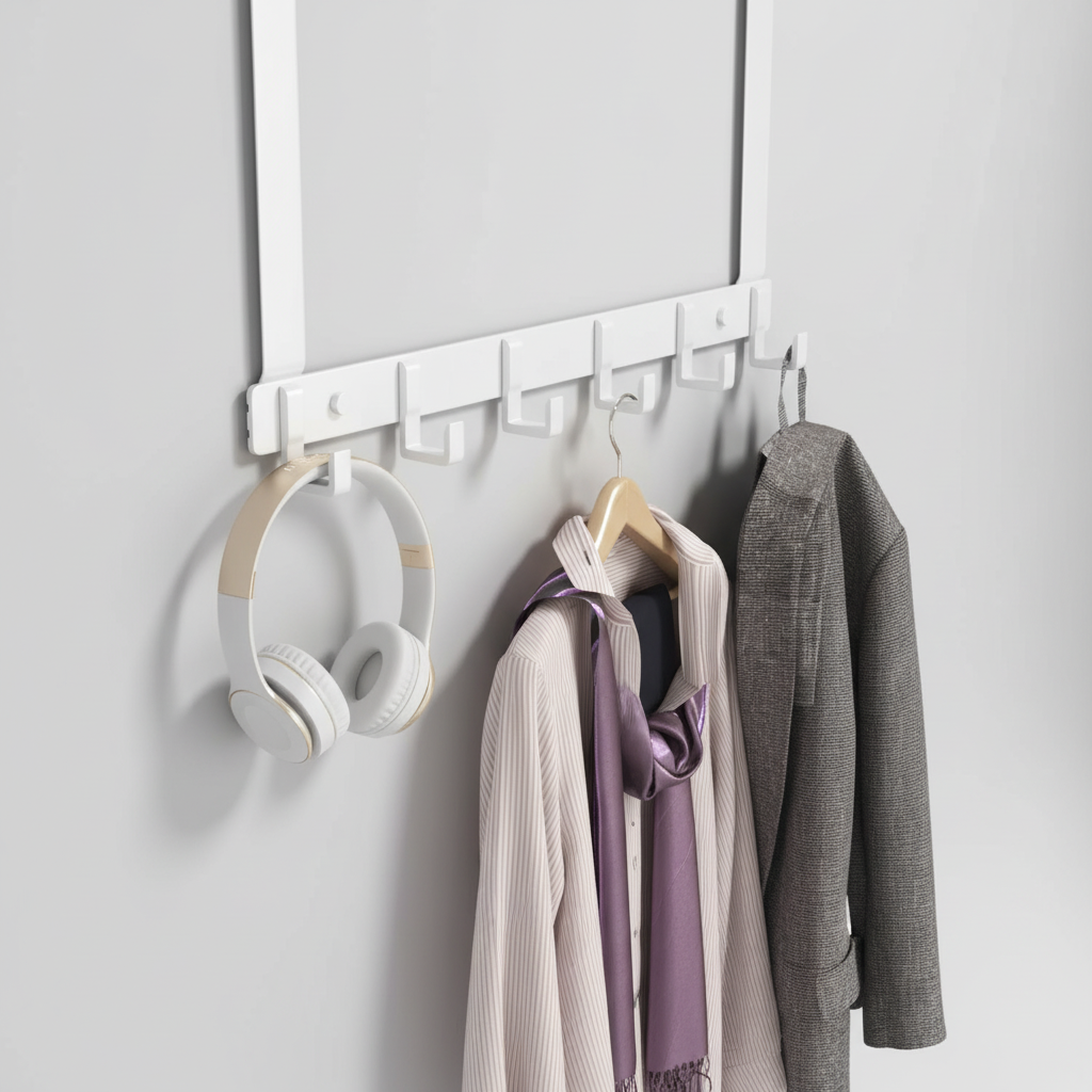 SpaceHook metal over-the-door hook rail, no-drill installation for coats and towels
