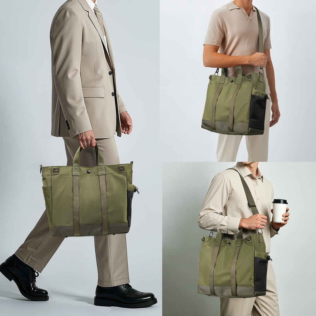 Unisex MetroCarry laptop tote bag, shown carried over the shoulder, demonstrating its adjustable strap.