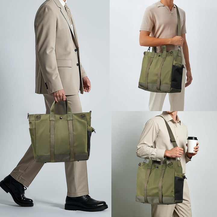 Unisex MetroCarry laptop tote bag, shown carried over the shoulder, demonstrating its adjustable strap.
