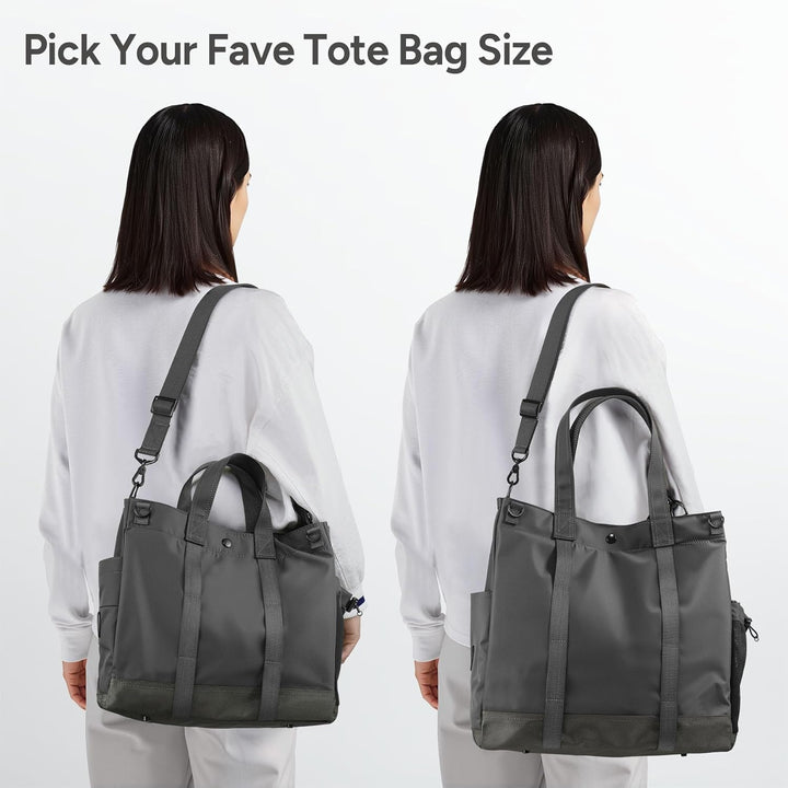 MetroCarry Multi-Compartment Laptop Tote Bag with adjustable shoulder strap, shown with space for a laptop.