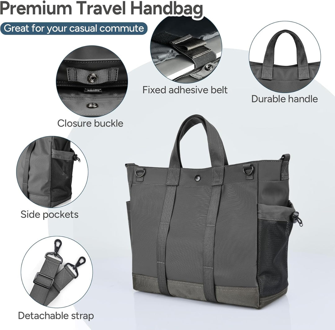 Stylish black MetroCarry laptop tote bag, designed for organization with multiple interior compartments.