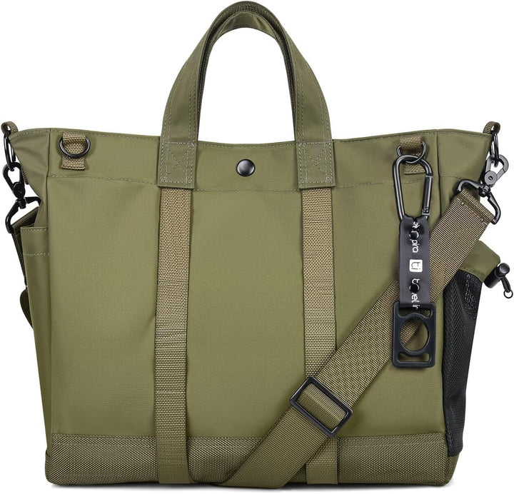 Side view of the MetroCarry Business Tote Bag, showcasing its sleek profile and durable nylon material.