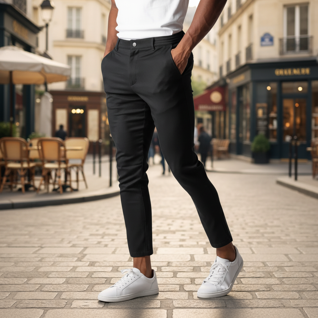 Mika Men's slim-fit chino trousers in versatile beige cotton, perfect for casual or office wear