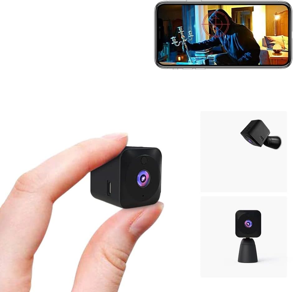 Mini 4K WiFi hidden indoor security camera with night vision for discreet home surveillance.