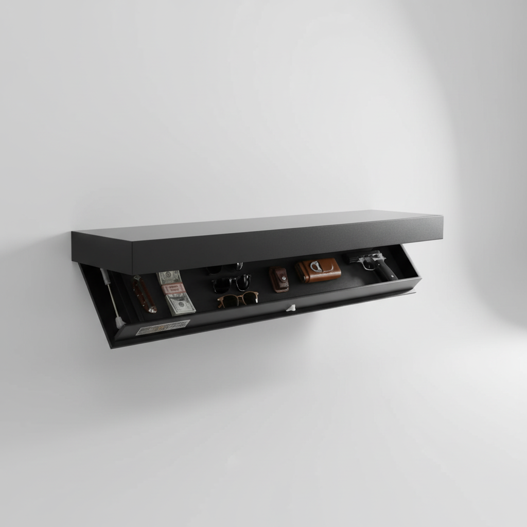 Clean white floating wall shelf providing versatile home organization and hidden storage.