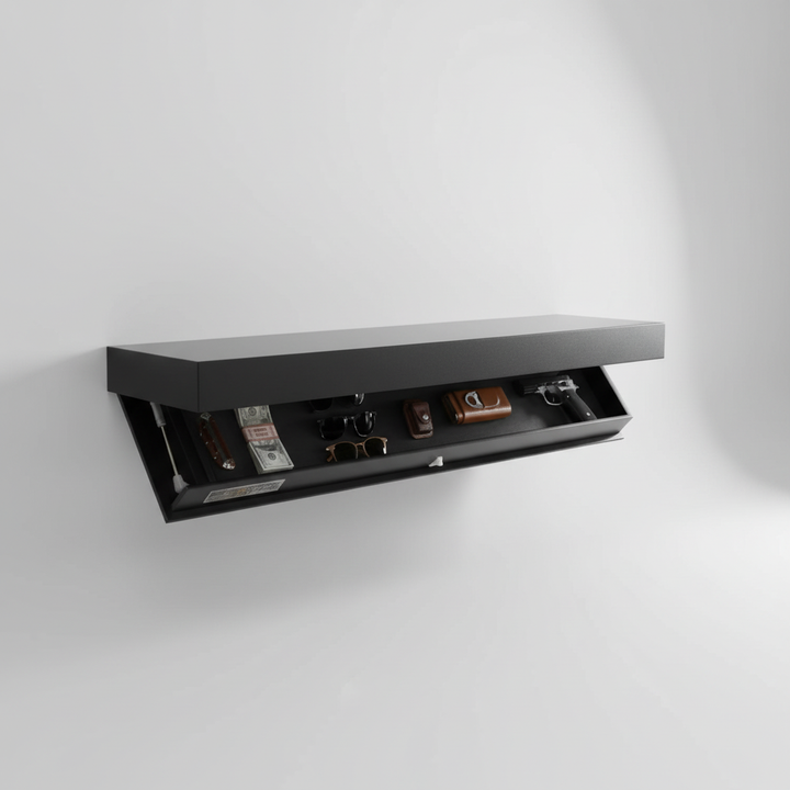 Clean white floating wall shelf providing versatile home organization and hidden storage.