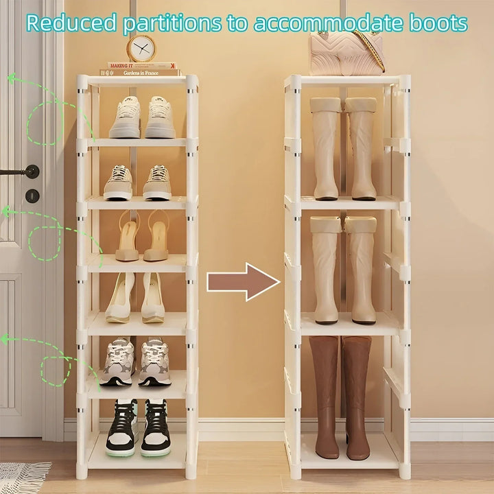 Black metal shoe organizer, 8-tier space-saving design with fabric, tool-free setup