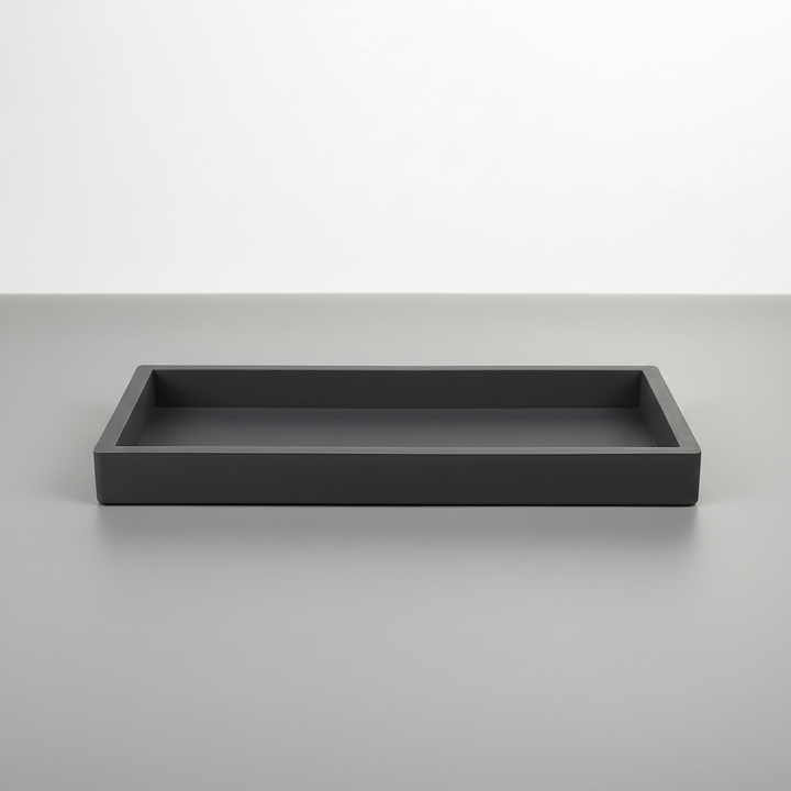 Grey minimalist silicone storage tray, ideal as a bathroom caddy for toiletries.
