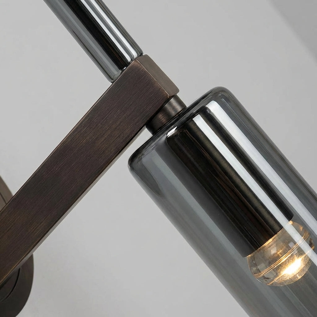 Modern smoked glass wall light with a hardwired black mount, perfect for indoor LED home lighting