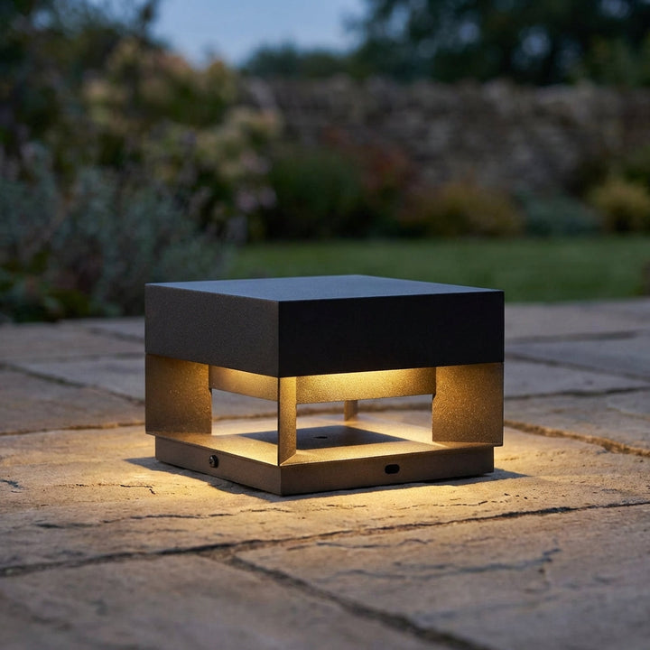 Minimalist square outdoor wall light, LumaBloc LED, weatherproof, for patio and garden lighting