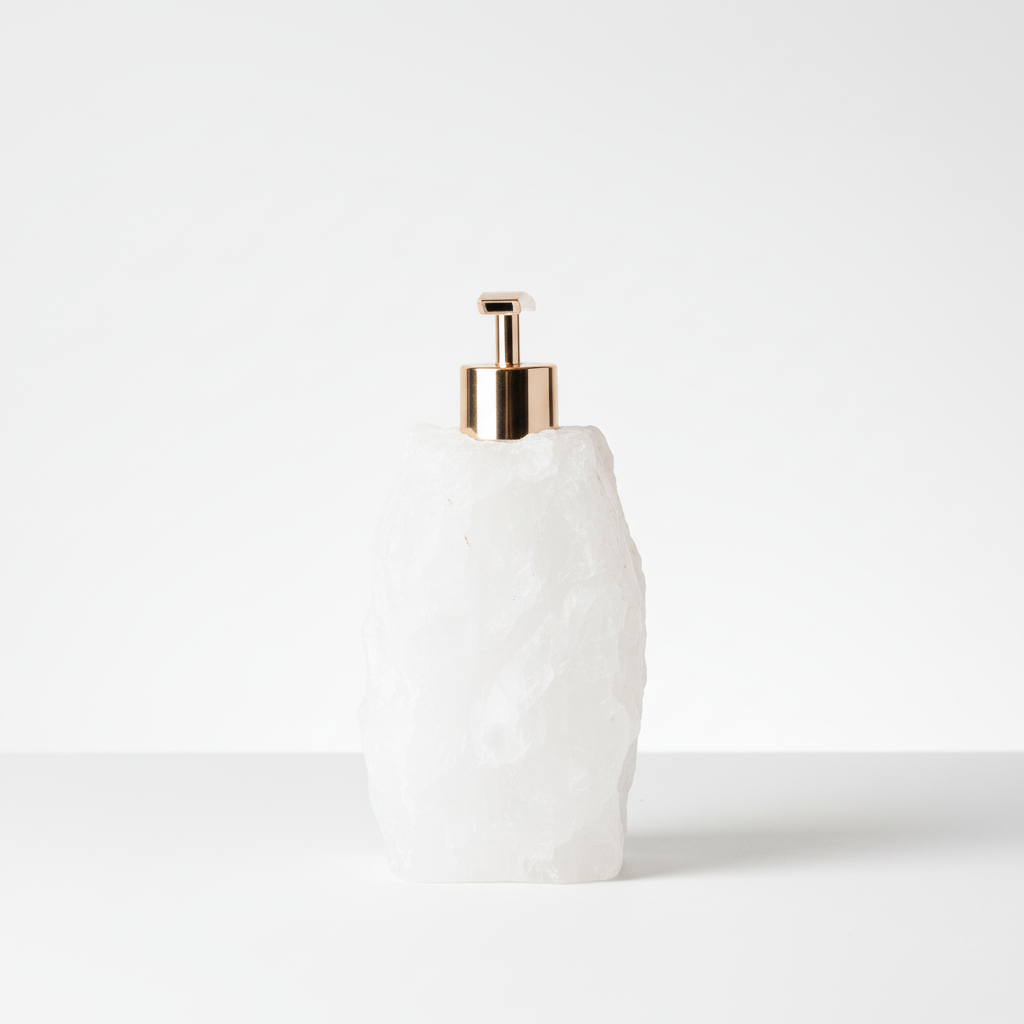 Durable StoneSoap dispenser for kitchen or bathroom, featuring a pump for liquid soap.