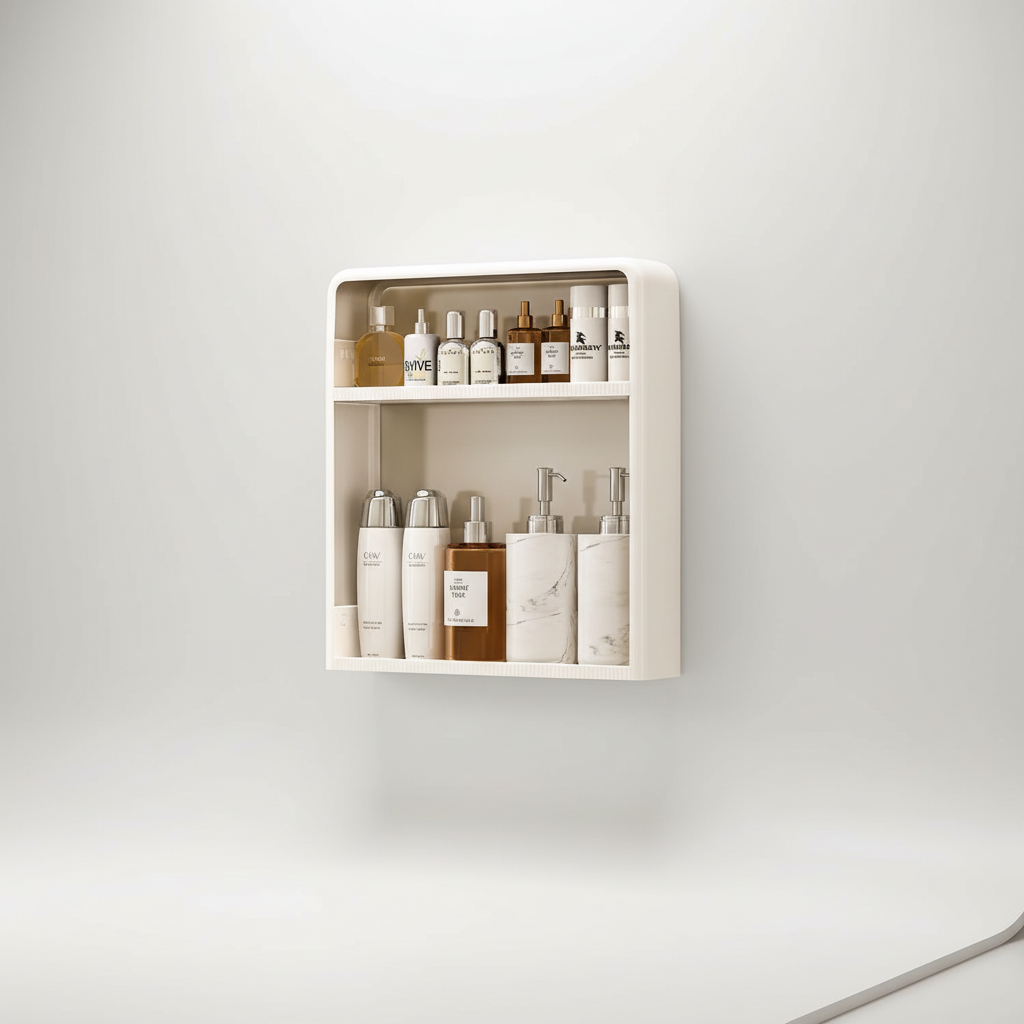 Wall-mounted bathroom storage unit, drilling-free installation, ideal for small spaces