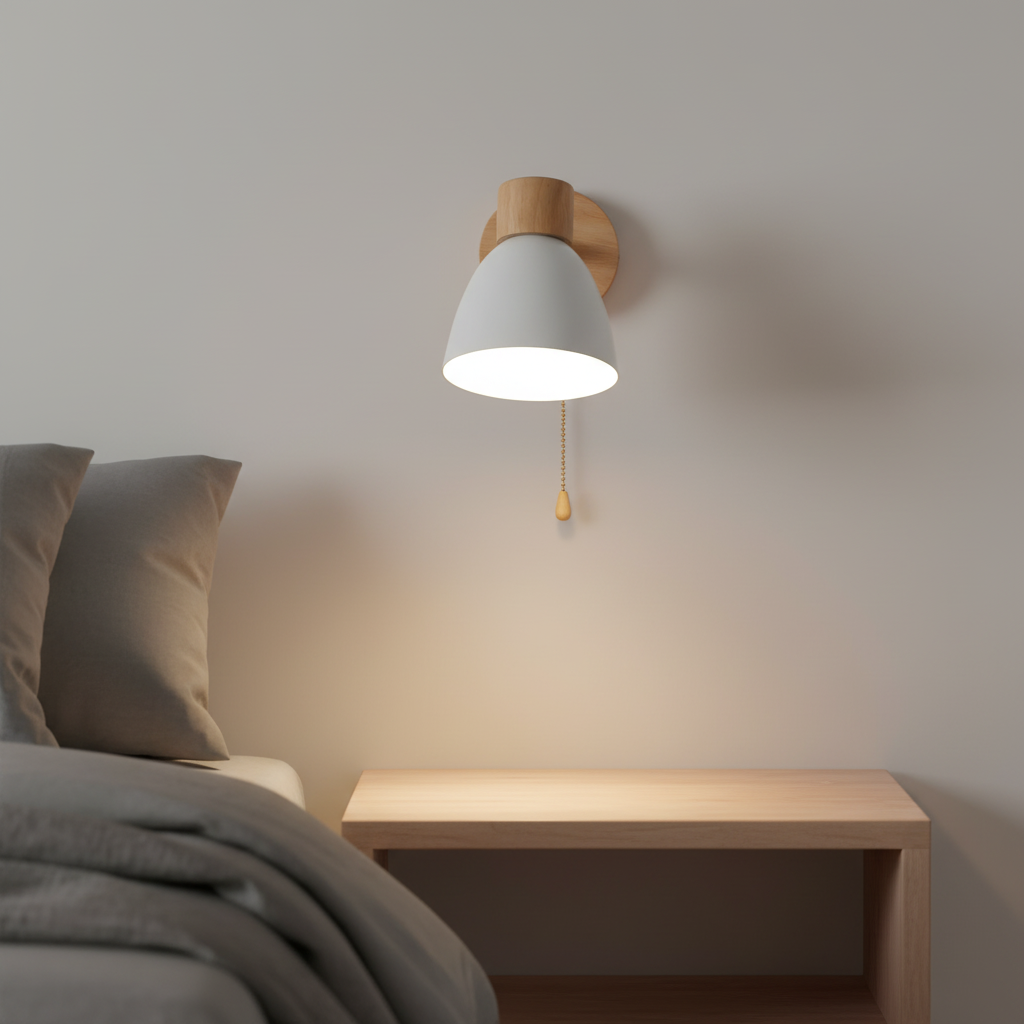 Minimalist wooden wall lamp with E27 socket, natural wood, modern Nordic design