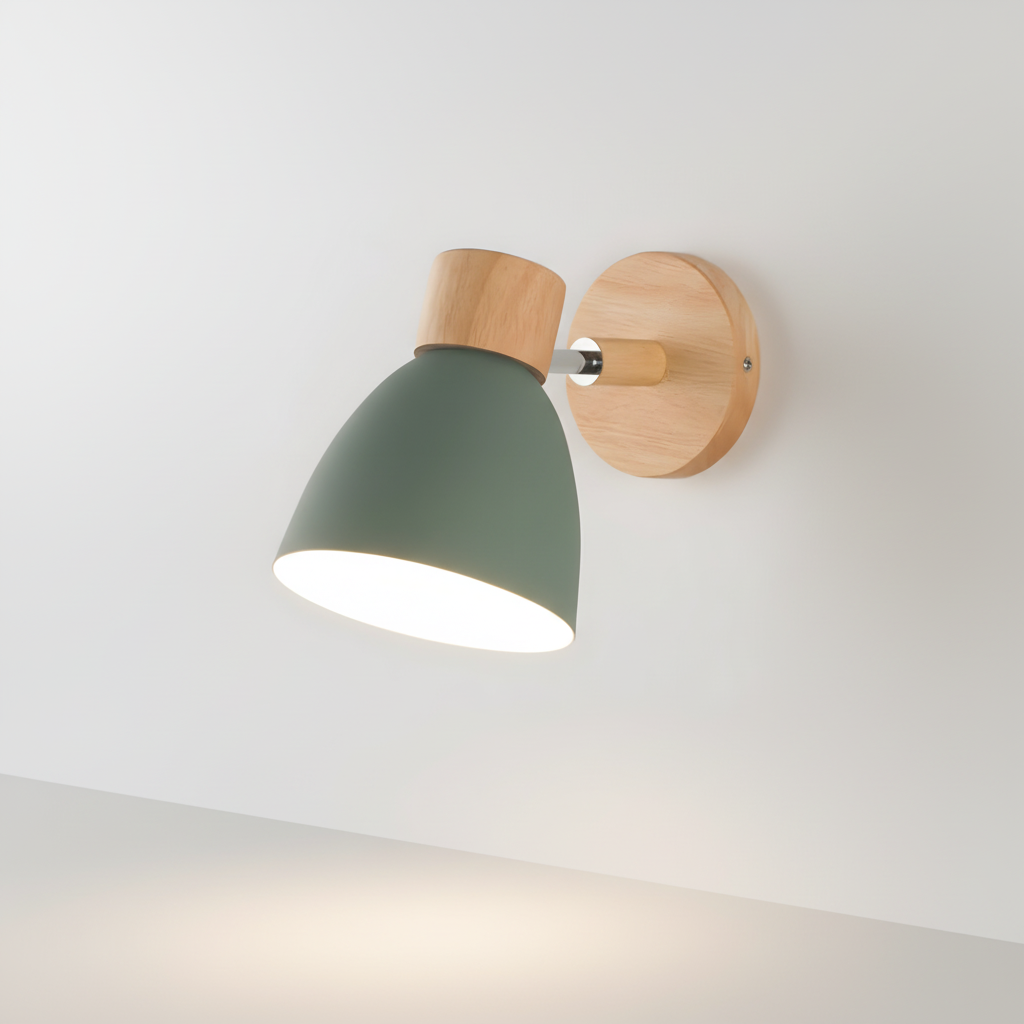 Compact minimalist wooden wall light with E27 socket, natural finish, easy install