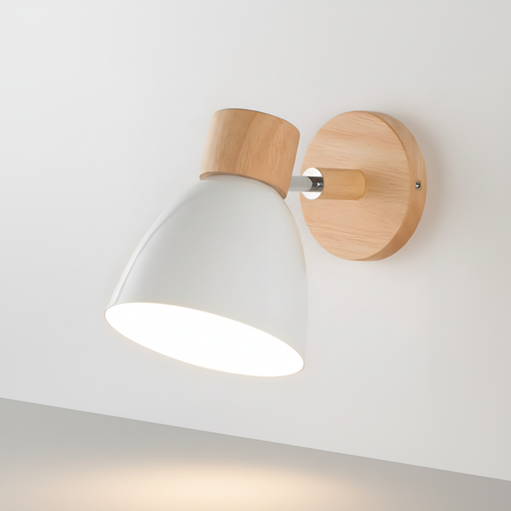 Adjustable wooden wall lamp, E27 socket for versatile bedroom lighting, natural wood