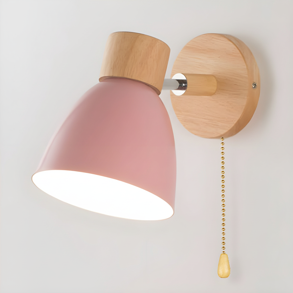 Nordic wooden wall lamp for warm, inviting bedroom ambiance, adjustable design