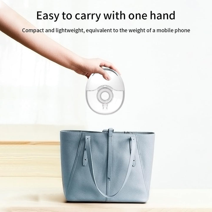 Mother outdoors, subtly using Mirava electric breast pump, emphasizing freedom and flexibility