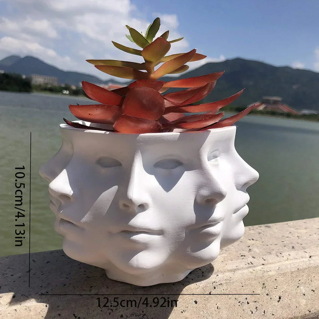 Detailed 'FaceBloom' 3D face planter. Modern sculptural design & texture for a unique home decor piece.