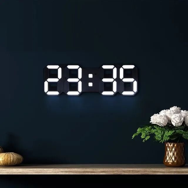 Timora 3D LED wall clock with dimmable lighting, perfect for modern office or living room.