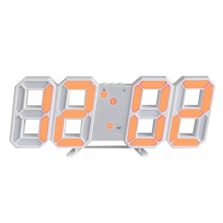 Digital 3D LED wall clock, modern aesthetic & dimmable brightness for optimal viewing.