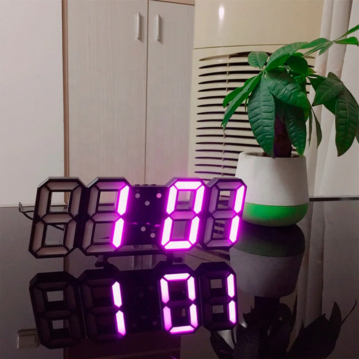 Accent lighting 3D LED dimmable clock, digital display for a modern, functional wall art piece.
