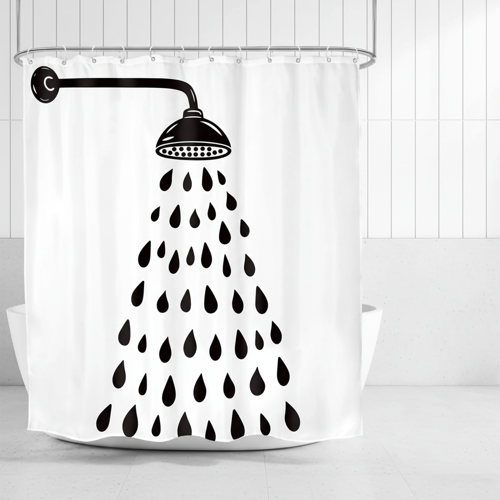 Modern abstract dot pattern polyester shower curtain in black & white, bathroom decor