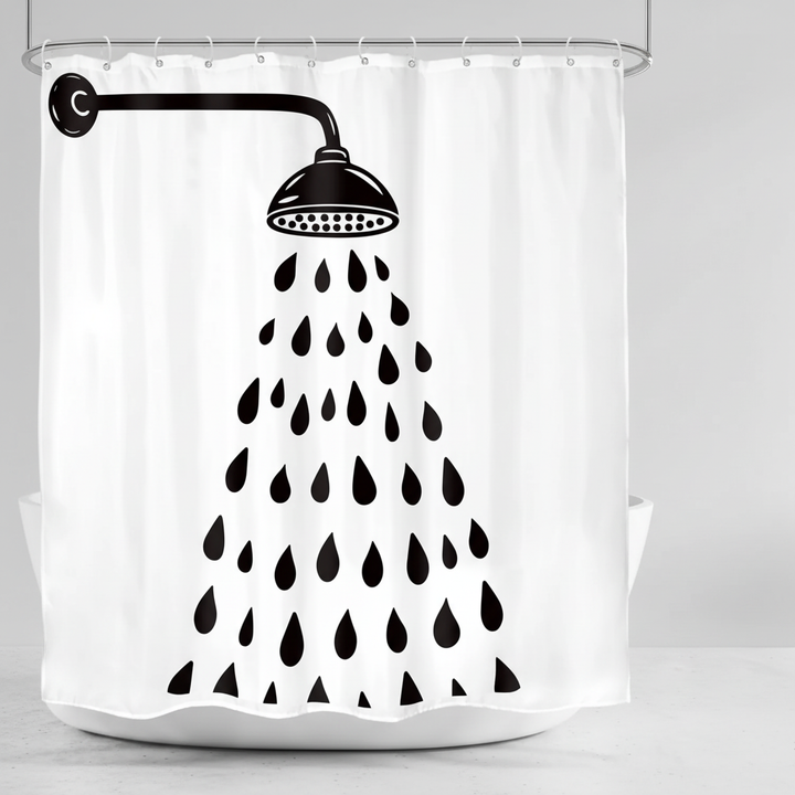 Close-up of waterproof polyester shower curtain with contemporary abstract dot design
