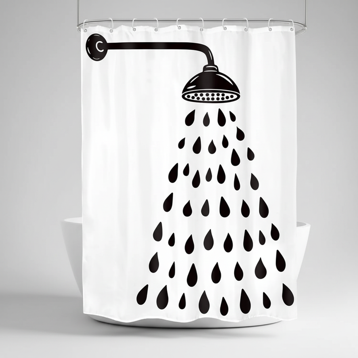 Abstract dot pattern shower curtain in grayscale, enhancing modern bathroom aesthetics