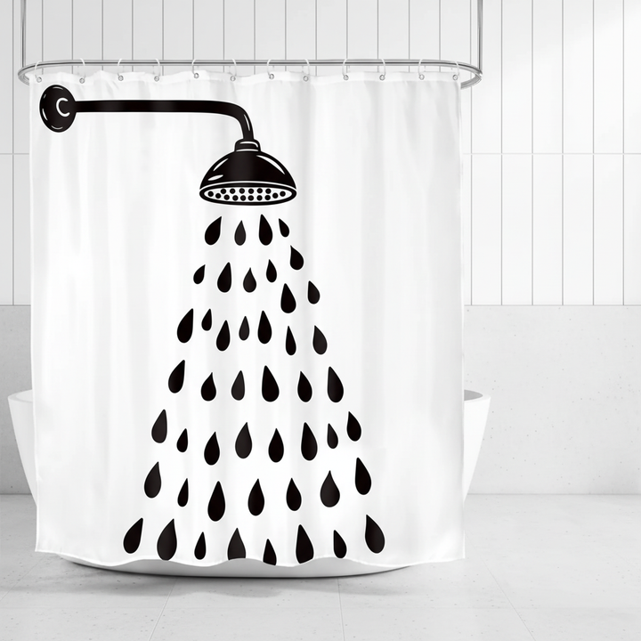Modern abstract raindrop pattern waterproof shower curtain in black and white for modern bathroom decor