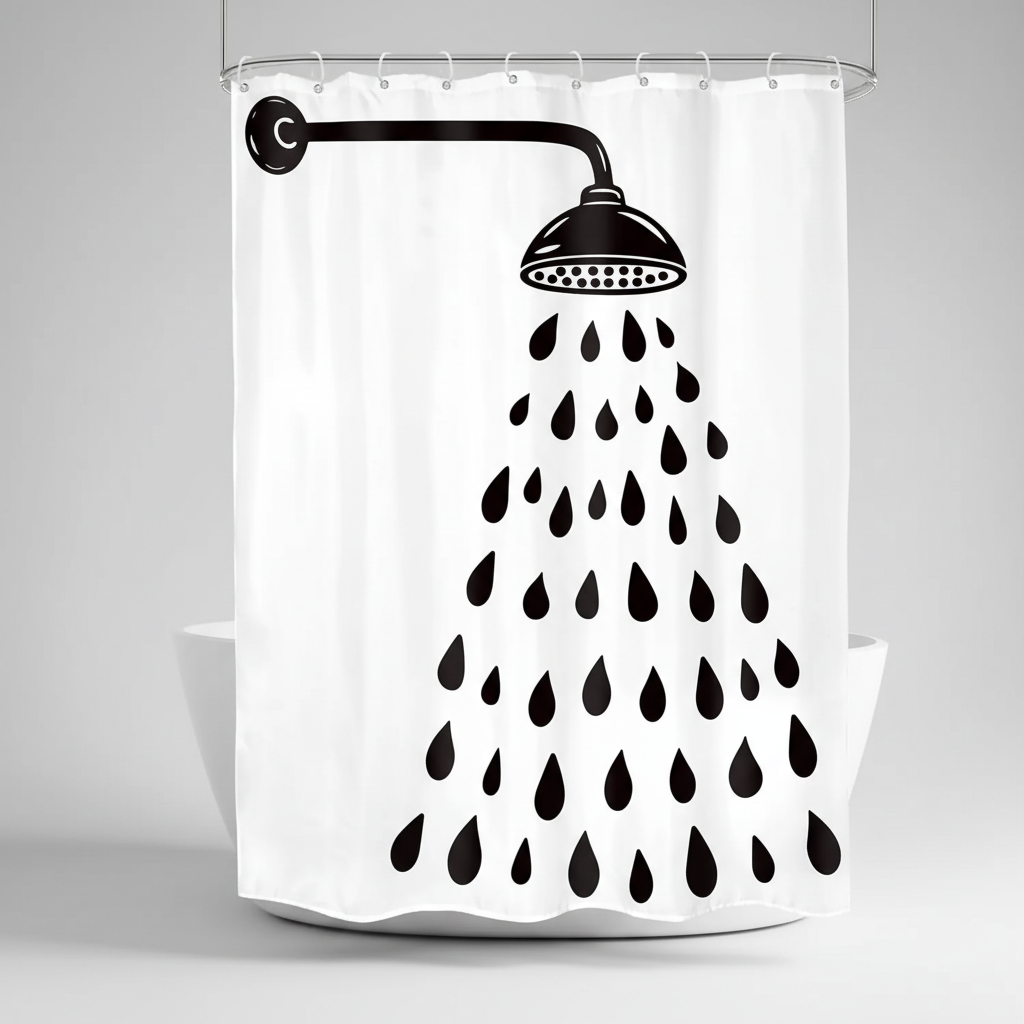 Modern abstract raindrop shower curtain, waterproof and durable polyester, enhancing bathroom decor