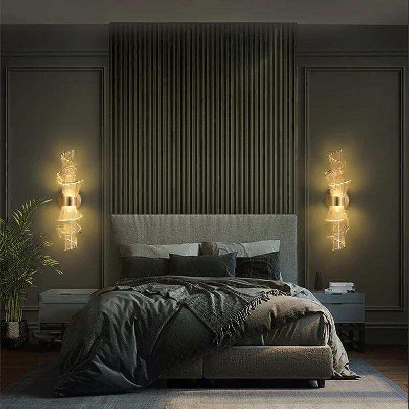 Close-up of Aurellis modern LED wall lamp showing textured acrylic light panel and chrome base