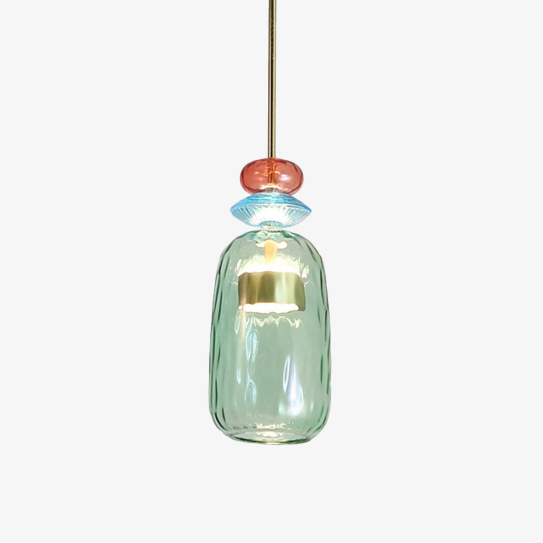 Durable LED modern colored glass pendant light, an energy-efficient ceiling lamp solution.