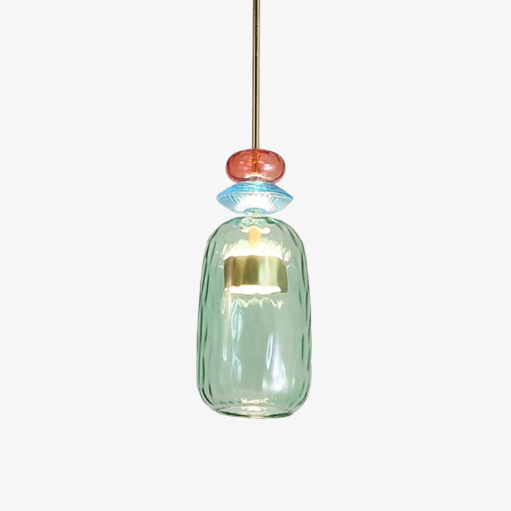 Durable LED modern colored glass pendant light, an energy-efficient ceiling lamp solution.
