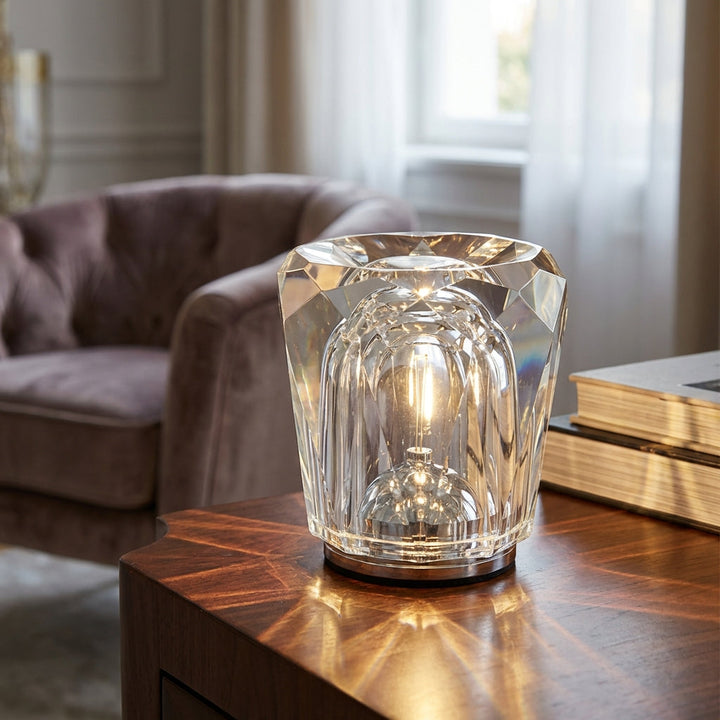 Modern crystal style LED table lamp, Clarevo, with ambient lighting for bedside or decor.